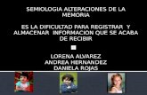SEMIOLOGIA ALTERACIONES DE LA MEMORIA ES LA DIFICULTAD PARA REGISTRAR Y ALMACENAR INFORMACION QUE SE ACABA DE RECIBIR LORENA ALVAREZ ANDREA HERNANDEZ.