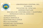 UNIVERSIDAD CENTRAL DEL ECUADOR FACULTAD DE CIENCIAS ADMINISTRATIVAS ESCUELA DE CONTABILIDAD Y AUDITORIA INTRODUCCION AL DERECHO INTEGRANTES: QUINGA MARISELA.