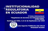 INSTITUCIONALIDAD REGULATORIA EN ECUADOR V Curso Internacional “Regulacion de Servicios de Infraestructura” ILPES-CEPAL Santiago de Chile, 1 al 12 de Septiembre.