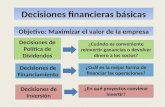 Decisiones financieras bsicas Objetivo: Maximizar el valor de la empresa Decisiones de Inversi³n Decisiones de Financiamiento Decisiones de Pol­tica de