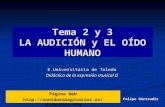 Tema 2 y 3 LA AUDICIÓN y EL OÍDO HUMANO E.Universitaria de Toledo Didáctica de la expresión musical II Felipe Gértrudix Página Web .