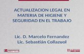 ACTUALIZACION LEGAL EN MATERIA DE HIGIENE Y SEGURIDAD EN EL TRABAJO Lic. D. Marcelo Fernandez Lic. Sebastián Collazuol.