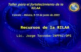 Taller para el fortalecimiento de la RILAA Cancún – México, 9-10 de Junio de 2003 Recursos de la RILAA Lic. Jorge Torroba-INPPAZ/OPS.