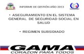 ASEGURAMIENTO EN EL SISTEMA GENERAL DE SEGURIDAD SOCIAL EN SALUD REGIMEN SUBSIDIADO INFORME DE GESTIÓN AÑO 2013.