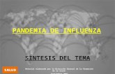 SÍNTESIS DEL TEMA PANDEMIA DE INFLUENZA Material elaborado por la Dirección General de la Promoción de la Salud. Septiembre 2007.