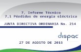 7, Informe Técnico 7,1 Pérdidas de energía eléctrica JUNTA DIRECTIVA ORDINARIA No. 214 27 DE AGOSTO DE 2015.