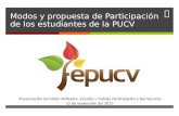 Modos y propuesta de Participación de los estudiantes de la PUCV Presentación Comisión Reflexión, Estudio y Trabajo Participación y Democracia. 12 de.