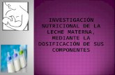 Investigación Nutricional De La Leche Materna, Mediante La Dosificación De Sus Componentes