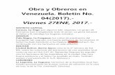 OBRA Y OBREROS EN VENEZUELA. BOLETÍN No. 4. AÑO 2017. Y LA ADICION