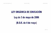 Esquemas y mapas conceptuales de la L.O.E. Dirección del · PDF fileDesarrollar afectivas Educación vial Organización Tres ciclos de dos años Organizadas en Áreas con carácter