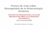 Presentación de PowerPoint - bioseguridad.minam.gob.pebioseguridad.minam.gob.pe/wp-content/uploads/2016/09/so1_2015... · Bioseguridad •Se negoció en Cartagena en 1999, se aprobó