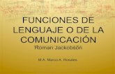 FUNCIONES DE LENGUAJE O DE LA COMUNICACIÓN · PDF fileFUNCIONES DE LA COMUNICACION ! Jackobson define seis funciones fundamentales que desempeña el lenguaje y la comunicación: !