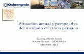 Situación actual y perspectiva del mercado eléctrico peruano · Gas Natural 994 138 Renovables RER 493 ----Térmicas (D2/GN) 800 Total 2013-2014 2287 138 Fuente: Plan de Obras ...