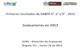 Primeros resultados de SABER 3 , 5 y 9 - 2012 · Aplicación de las pruebas SABER 3°, 5° y 9° en 2013 3. Calendario 2013 de evaluaciones y publicación ... Supera las preguntas