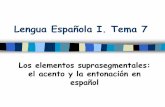Lengua Española I. Tema VII - RUA: Principal · Los elementos suprasegmentales: el acento y la entonación en español. Estructura del tema “Se dice del elemento que afecta a más