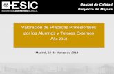 Valoración de Prácticas Profesionales por los Alumnos … · Alumnos, tutores externos y académicos de todos los campus de ESIC recibieron a través de la plataformas de encuestas