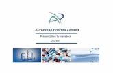 Presentation to Investors - Aurobindo Pharma · Presentation to Investors ... API 7548 6668 7445 6603 7180 6222 6470 5872 28642 25365 ... Europe 1,032 1,332 1,104 1,211 4,679 1,739