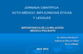 JORNADA CIENTÍFICA ACTO MÉDICO: IMPLICANCIAS … · IMPORTANCIA DE LA RELACIÓN MÉDICO-PACIENTE JORNADA CIENTÍFICA ACTO MÉDICO: IMPLICANCIAS ÉTICAS Y LEGALES Dr. Alfonso Mendoza