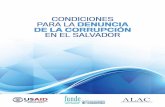 Condiciones para la denuncia de la corrupción en El Salvador · Por medio de la denuncia es posible obtener indicios de faltas o delitos, posibilitando la investigación y sanción