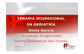 TERAPIA OCUPACIONAL EN GERIATRÍA Sonia García · GERIATRIA VALORACIÓN Programa de AVDs Programa de Ayudas Técnicas (AT) Programa de Psicoestimulación Programa de Ergoterapia.
