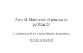 Parte III. Monitoreo del proceso de purificación · Parte III. Monitoreo del proceso de purificación A. Determinación de la concentración de proteínas. Método de Bradford