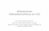 Alteraciones Hidroelectrolíticas en UCI con Deficit de K •Hipokalemia con déficit de K: •Por disminución de ingesta, pérdidas renales y pérdidas GI. •Pérdidas renales: