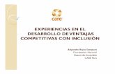 EXPERIENCIAS EN EL DESARROLLO DE VENTAJAS … · Humano (IDH) Agua Desagüe / Letrina 14% ‐47% 22% ‐ 52% 28% ‐44% 35% ‐49% 21% ‐ 48% 65% ‐ 84% 0.48 ‐0.53 Proyecto Ayacucho: