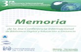 Memorias de la 3ra Conferencia Internacional de Biblioteca ... · Libro en Internet (Electrónico) ... María de las Nieves Ponce R. & Yolimar Ortega Dugarte Coordinadoras de la Comisión