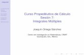 Curso Propedéutico de Cálculo Sesión 7: Integrales Múltiplesjortega/MaterialDidactico/MaePrope/Clase7Pres.pdf · Funciones de Varias Variables Derivadas Parciales Integrales Múltiples