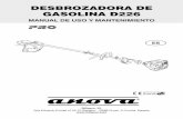 DESBROZADORA DE GASOLINA D226 - Anova...Esta herramienta es una desbrozadora de gasolina y ha sido diseñada para ser utilizada por una sola persona en trabajos forestales. El operario