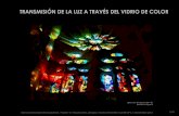 TRANSMISIÓN DE LA LUZ A TRAVÉS DEL VIDRIO DE COLOR · Imagen de la muestra de vidrio Imagen obtenida de la maqueta Saturación del color de la luz directa que incide sobre la superficie