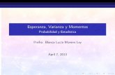Esperanza, Varianza y Momentos - Probabilidad y Estadística · Esperanza, Varianza y Momentos Probabilidad y Estadística Profra. Blanca Lucía Moreno Ley April 7, 2013