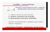 CLIMA / microclimasCLIMA / microclimas Abril 2008 1 Relación clima-habitat-hombre integral y globalizadora del proceso de diseño. 1. reducir consumo de recursos 2. reducir consumo