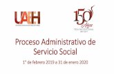 Proceso Administrativo de Servicio Social · 2020-03-03 · •Formato del Departamento de Servicio Social de la UAEH •Llenado a computadora. 1er. Informe Cuatrimestral Existen