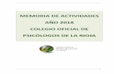 MEMORIA DE ACTIVIDADES AÑO 2018 COLEGIO OFICIAL DE PSICÓLOGOS DE LA RIOJA · 2019-06-20 · 3 2.- Representación Institucional del Colegio Oficial de Psicólogos de La Rioja. 2.1.-
