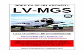 PIPER PA-28-181 ARCHER II LV-MGS - Aero Club San Rafael LV-MGS FEB 2018.pdf · 2018-10-19 · piper pa-28-181 archer ii lv-mgs lista de control de procedimientos procedimientos normales
