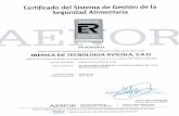ibertec.esibertec.es/docs/certificados/22000.pdf · Certificado del Sistema de Gestión de la Seguridad Alimentaria AENOR Seguridad Alimentaria UNE-EN ISO 22000 SA-003012012 AENOR,