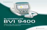 BLADDERSCAN BVI 9400...principal del dispositivo se muestra lo siguiente: el volumen de la vejiga, el tipo de paciente, el enfoque direccional con información en tiempo real, el estado