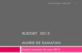 BUDGET2015 MAIRIE DE SAMATAN - 26 mars.pdf · EQUILIBRES Les résultats des exercices précédents engendrent des reports sur le budget prévisionnel 2015 Résultat d’investissement