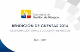 RENDICIÓN DE CUENTAS 2016...RENDICIÓN DE CUENTAS 2016 COORDINACIÓN ZONAL 6 DE GESTIÓN DE RIESGOS Abril - 2017 COORDINACIÓN ZONAL 6 GESTIÓN DE RIESGOS Garantizar la protección