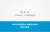 Clases y Objetos - dsi.fceia.unr.edu.ar · Clases y Objetos (iii)| • Además de crear nuevos tipos definiendo clases, puedo utilizar clases existentes, por ejemplo en C++: –string