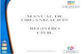 MANUAL DE ORGANIZACIÓN REGISTRO CIVILEl presente Manual de Organización tiene como finalidad el conocimiento de las funciones desempeñadas por el personal de Registro Civil, así