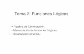 Tema 2. Funciones Lógicas · • Algebra de Conmutación: Postulados y Teoremas. • Representación de problemas lógicos. Definición de funciones lógicas. Puertas lógicas y
