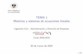 TEMA 1 Matrices y sistemas de ecuaciones linealesarobles/MatApl(CivilADE)/Tema1_beamer.pdf · 1.2 Transformaciones elementales por las. Matrices equivalentes por las. Resultados de
