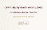 COVID-19: Epidemia México 2020...JUEVES, 16 DE ABRIL DE 2020 COVID-19: Epidemia México 2020 Conclusiones Equipo Científico 1) Teoría de la Mitigación: 2) Métodos para Mitigar:
