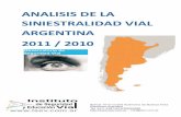 SINIESTRALIDAD ARGENTINA 2011Esta aumentó 5 puntos respecto a 2010. El 64.3 % (Primer Semestre 2010: 59.3 %) del total de los siniestros viales graves se producen en las concentraciones