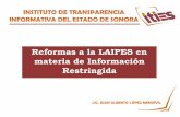 Reformas a la LAIPES en materia de Información Restringida · 2013-12-06 · Artículo 16. Nadie puede ser molestado en su persona … Toda persona tiene derecho a la protección