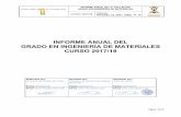 INFORME ANUAL DEL GRADO EN INGENIERÍA DE MATERIALES … · 1 07/09/2017 Aprobación del informe de alegaciones yplan de mejoras relativos al informe provisional para la obtención