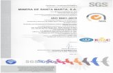 BELP249-20190827163115...SGS Certificado 1 Certificate ES19/85511 El sistema de gestión de / The management system of MINERA DE SANTA MARTA, SA Ctra. Briviesca a Belorado km 19,5