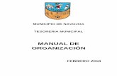 MANUAL DE ORGANIZACIÓN€¦ · 5.8 ORGANIGRAMA DEL DEPARTAMENTO DE EJECUCIÓN FISCAL 14 VI.- FUNCIONES 15 6.0. TESORERO MUNICIPAL 15 6.0.1 JEFA DE OFICINA DE TESORERIA 17 ... por